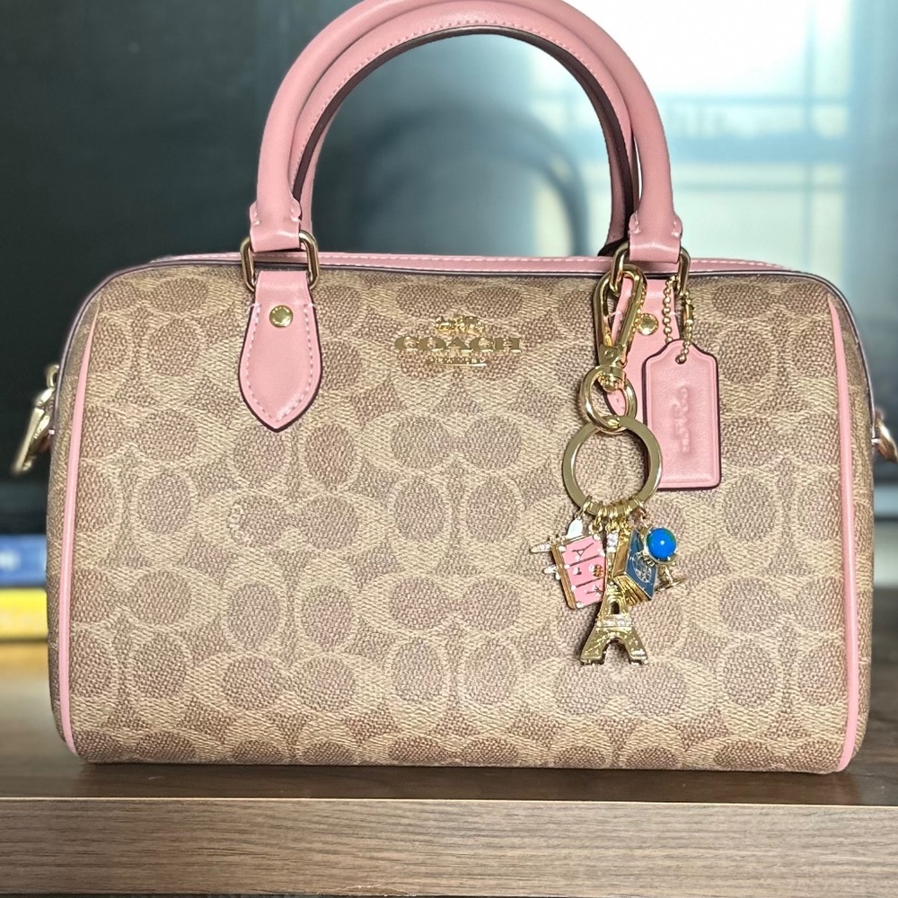 NWOT COACH Rowan Satchel in Signature Canvas Tan/Pink Petal